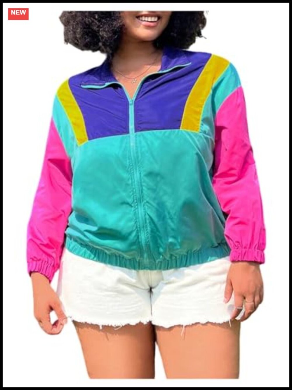 Plus Size Color Block Zip Up Windbreaker Jacket